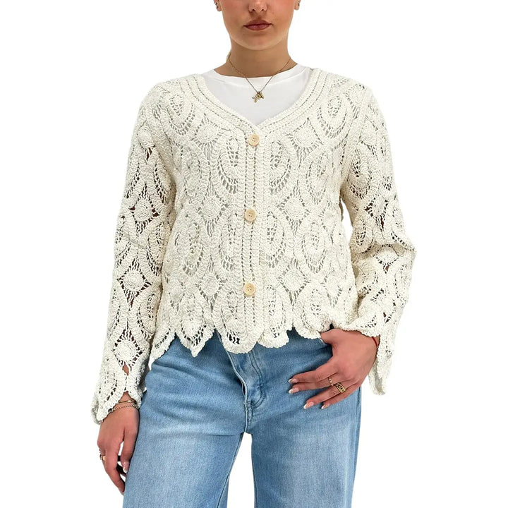 Bassini, Cardigan, Donna, Uncinetto, Ecrù