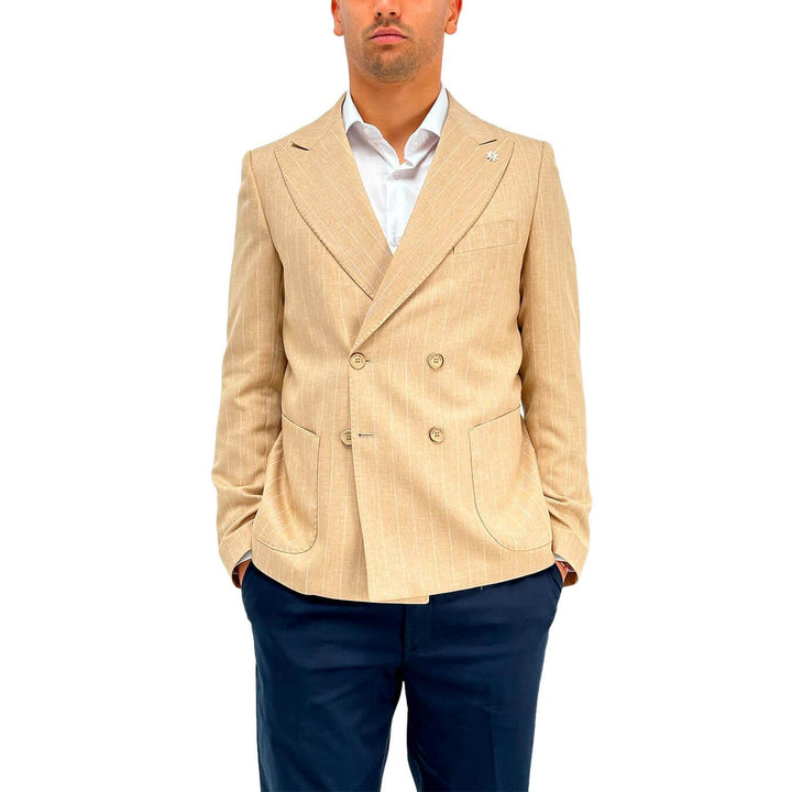 Edd Giacca Cerigotto Uomo, Doppio Petto, Tessuto Gessato, Beige - BassiniBoutique.it