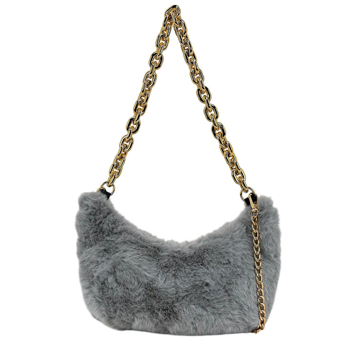 Bassini Borsa Donna, Shoulder Bag Medium, Ecopelliccia, Celeste