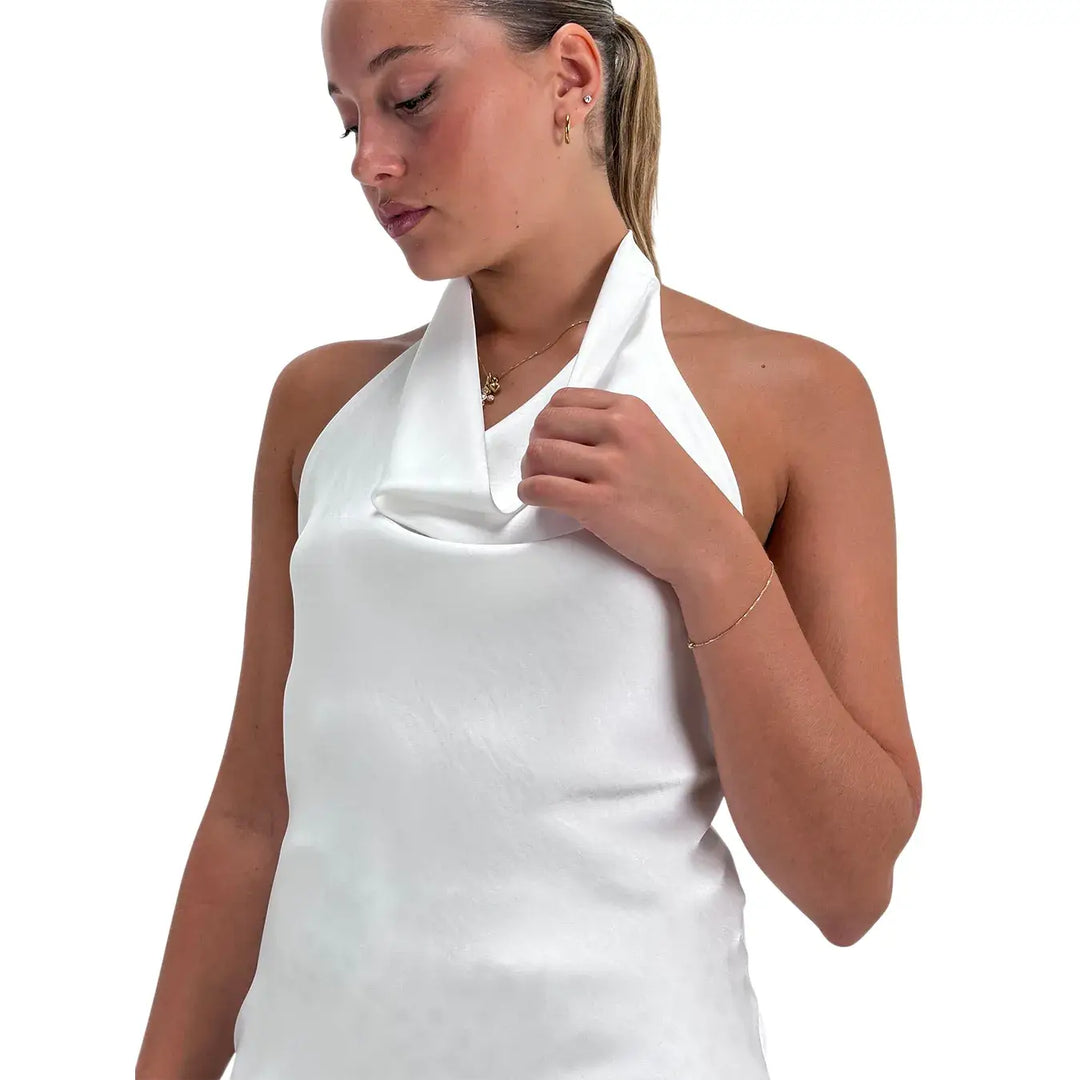 Bassini Top Donna Bianco con Scollo all'Americana in Tessuto Semilucido