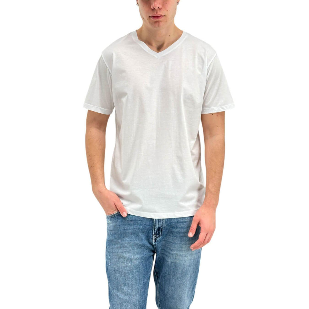 Amaránto T-Shirt Basic Uomo, Scollo a V, Cotone, Bianco