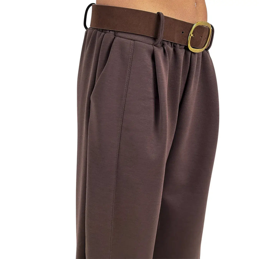 Bassini Pantaloni Donna Cioccolato in Felpa con Coulisse, Tasche Laterali e Cintura in Ecopelle