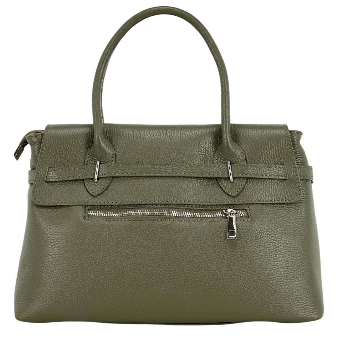 Bassini Borsa Donna, Handbag Medium, Tracolla, Pelle, Verde