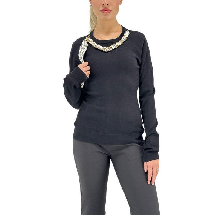 Relish, Maglia, Isotta, Girocollo, Viscosa, Collana, Nero
