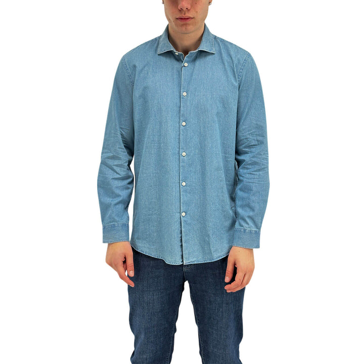 MarKup Camicia Uomo, Basic, Colletto Classico, Denim, Blu