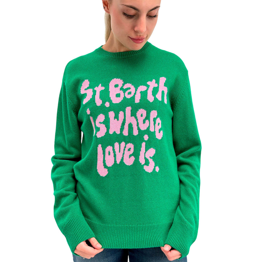 Mc2 Saint Barth Kyla Women's Sweater, Front Writing, Wool, Green