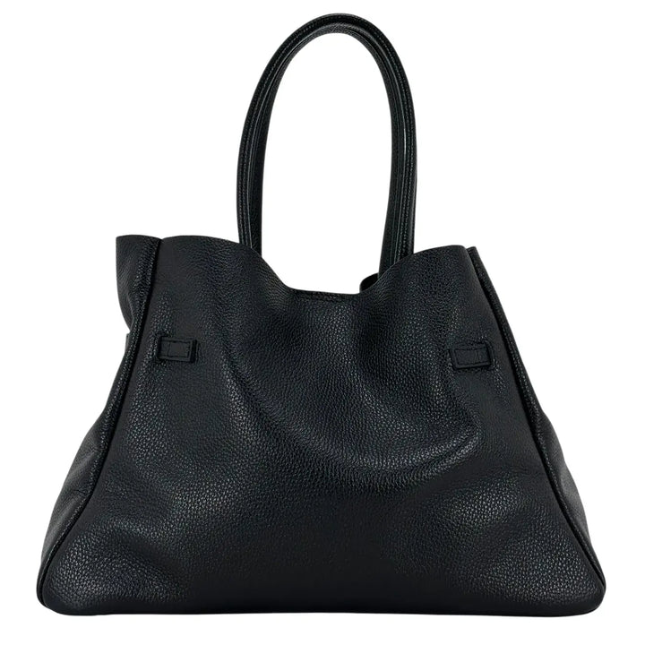 Bassini Borsa Donna in Pelle Nera con Due Manici, Tracolla Rimovibile e Chiusura Magnetica