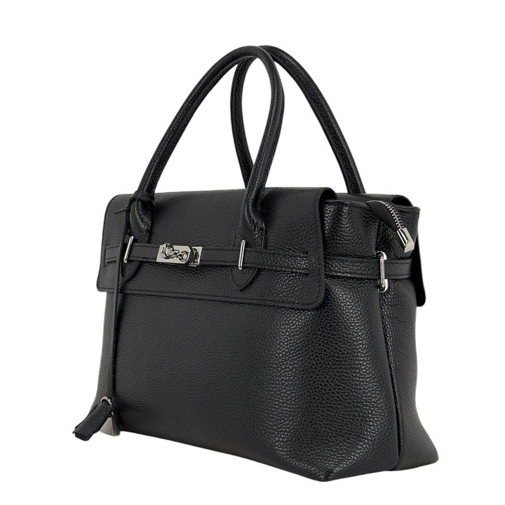 Bassini Borsa Donna, Handbag Medium, Tracolla, Pelle, Nero