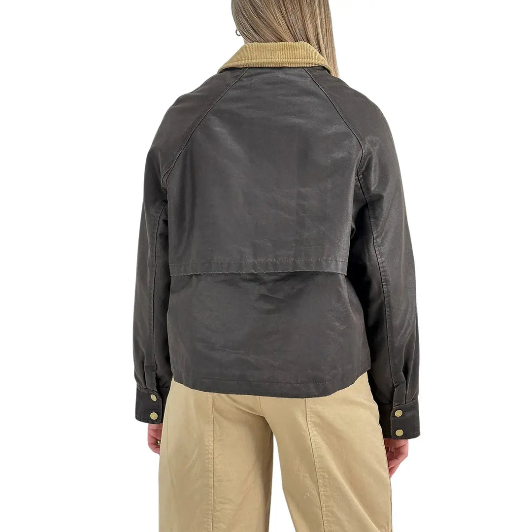 Bassini Giacca Donna Marrone Effetto Cerato Crop con Collo in Velluto Beige e Imbottitura