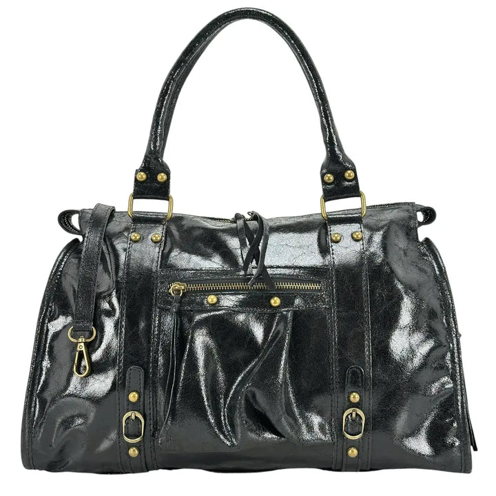 Bassini, City Bag, Grande, Vera Pelle, Nero