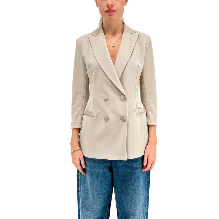 Imperial Women's Jacket, Double Breasted, Fitted, Lapels, Beige