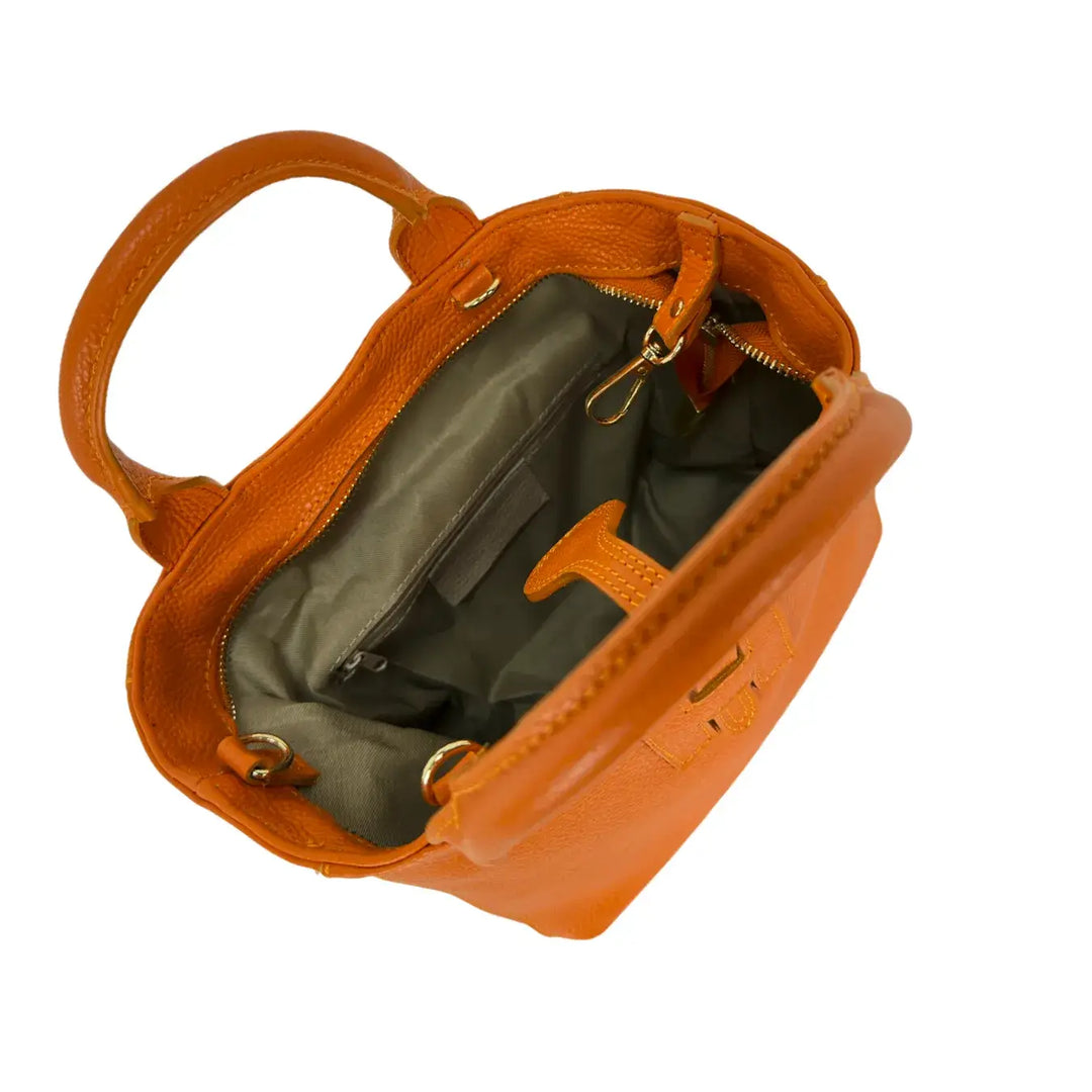 Bassini Borsa Donna in Pelle Arancio con Due Manici Tracolla Rimovibile e Chiusura H Magnetica