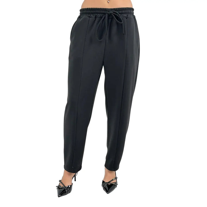 Bassini Pantaloni Donna Neri in Felpa con Elastico in Vita, Coulisse e Tasche Laterali