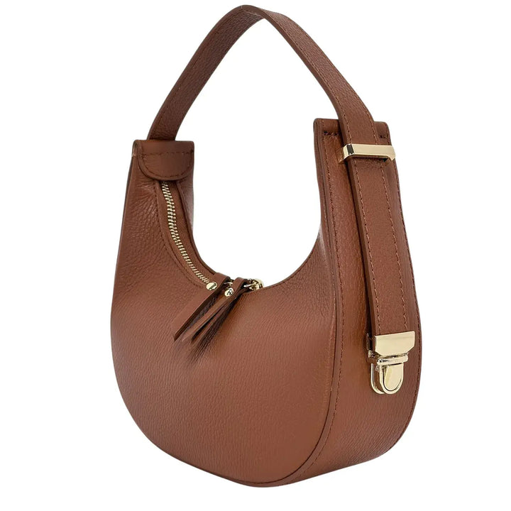 Bassini Borsa Donna Mini in Pelle Cognac con Tracolla Regolabile e Chiusura Zip
