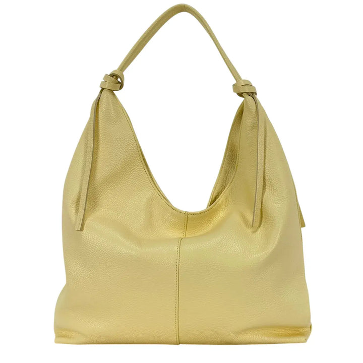 Bassini Borsa Donna a Sacca in Pelle Gialla con Chiusura Zip e Tasche Interne