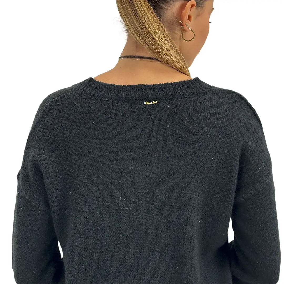 Koralline, Maglia Scollo V, Donna, Tessuto Misto, Nero