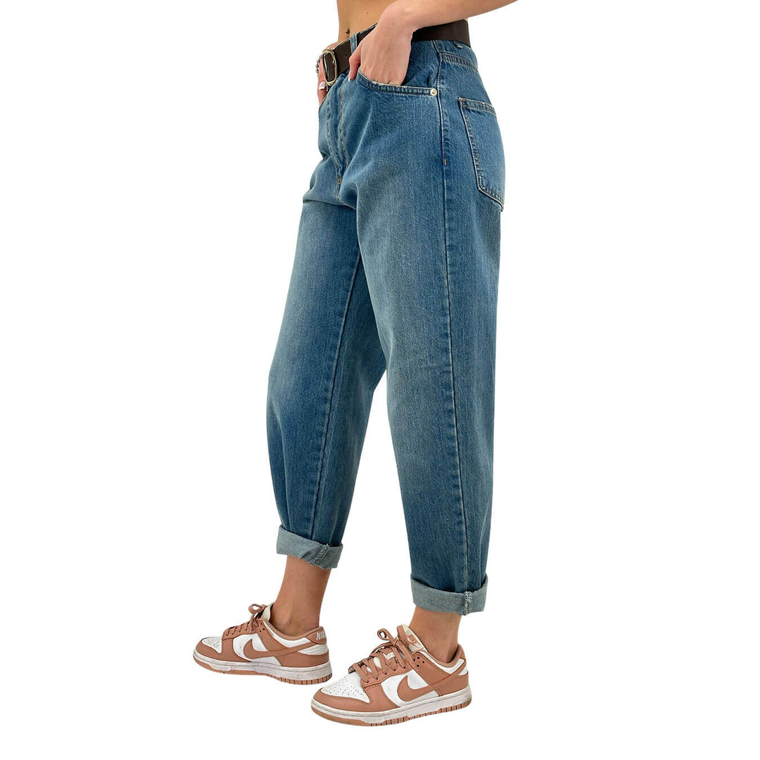 Motel Pantaloni Donna, Jeans, Risvolto, Cotone, Blu