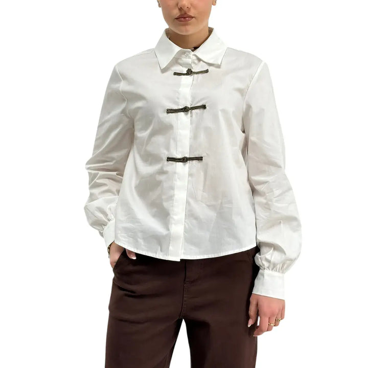 Kontatto, Camicia con Alamari, Donna, Cotone, Bianco