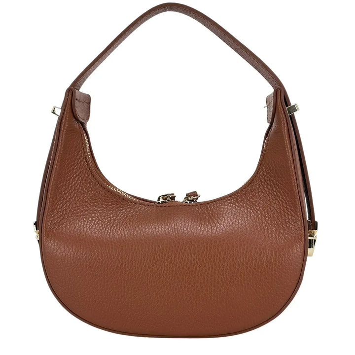 Bassini Borsa Donna Mini in Pelle Cognac con Tracolla Regolabile e Chiusura Zip
