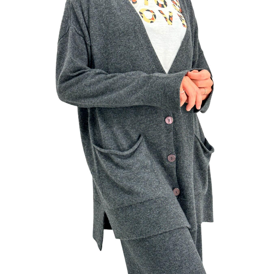 Kontatto Maglia Cardigan Donna, Modello Over, Lungo, Grigio