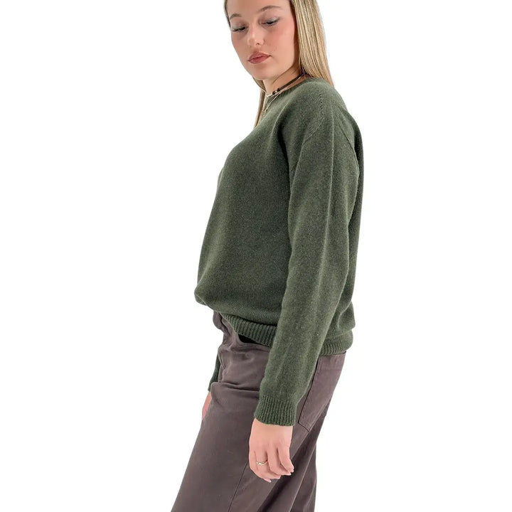 Bassini Maglia Donna Bosco Girocollo Oversize con Maniche Raglan e Orlo a Costine
