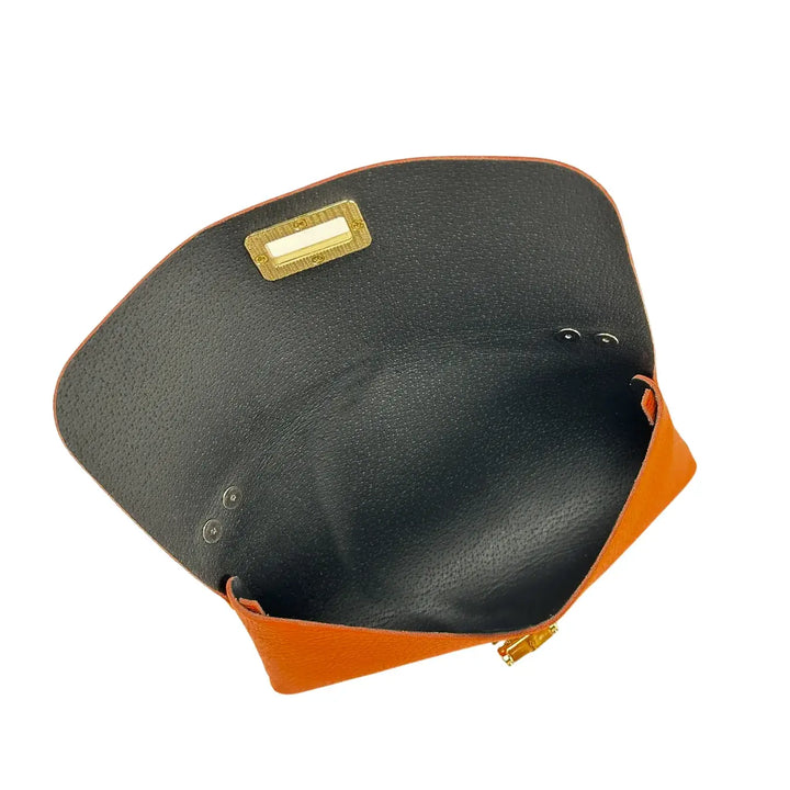 Bassini Borsa Donna Piccola in Pelle Arancio con Tracolla Oro e Chiusura Girello Bambù