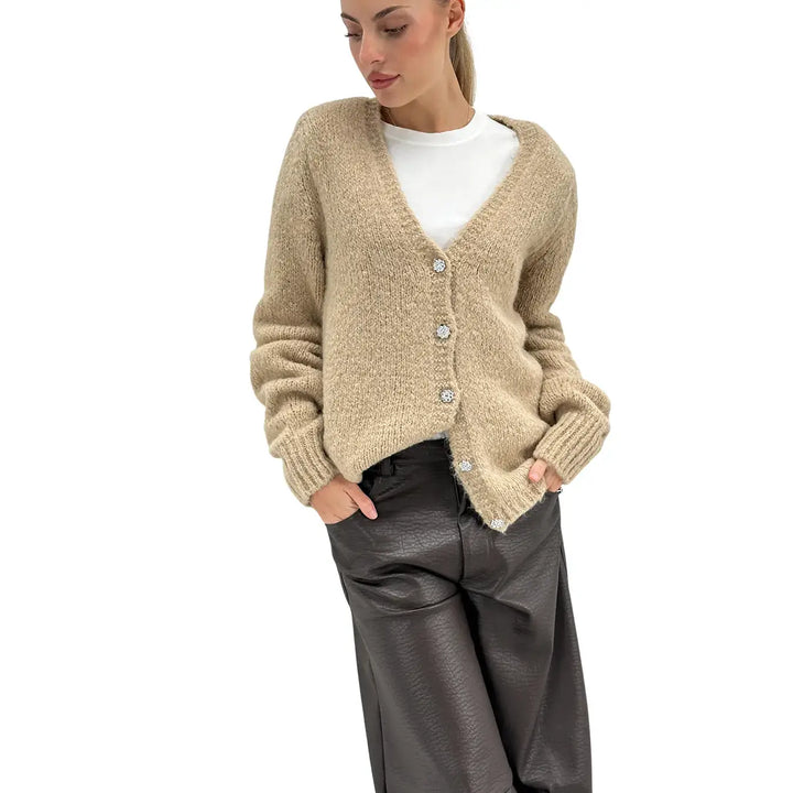 Motel, Cardigan, Donna, Tessuto Misto, Beige