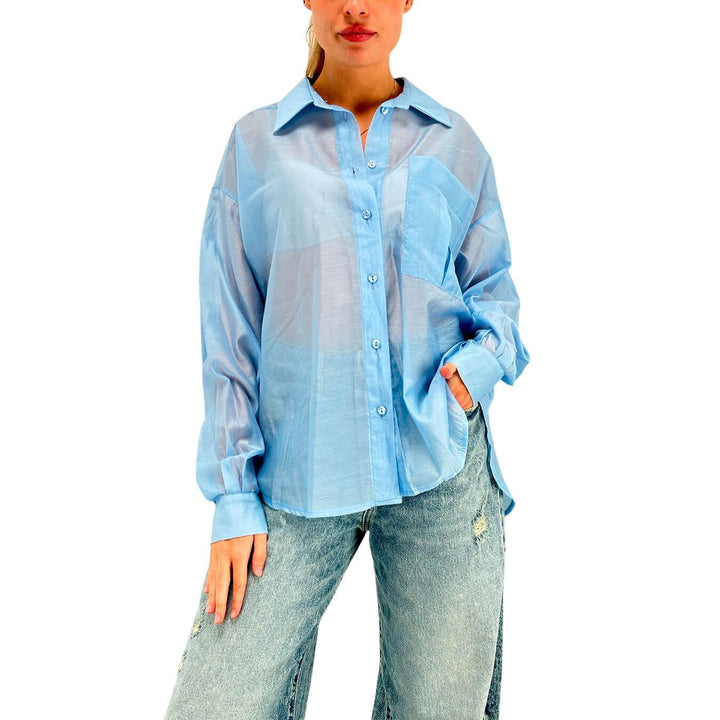 Tension In Women's Shirt, Basic, Transparent, Tencel, Light Blue