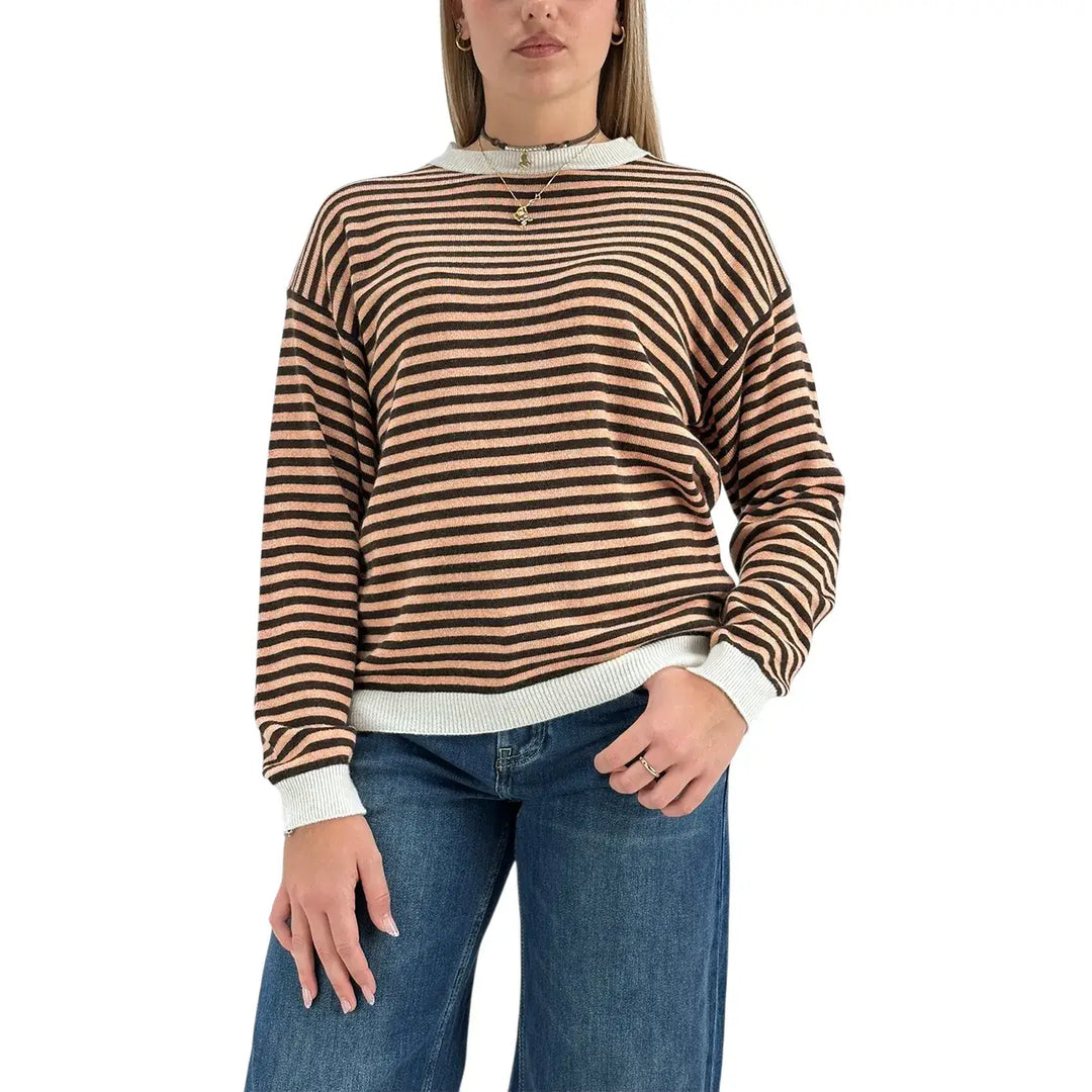 Bassini Maglia Donna Salmone a Righe Moro Girocollo Oversize con Maniche Raglan
