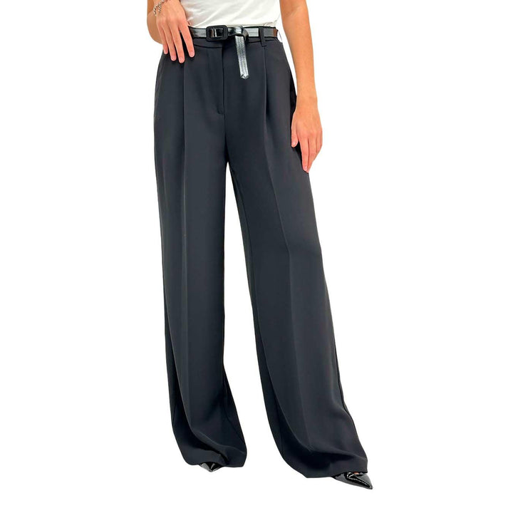 Imperial Women's Pants, Wide Leg, Belt, Mixed Fabric, Black