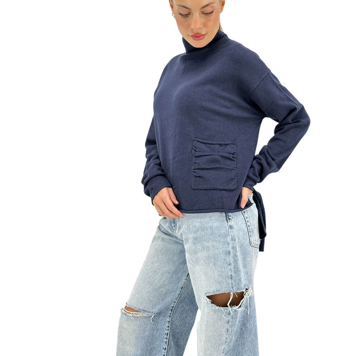 Relish, Maglia, Donna, Paxi, Collo Alto, Cotone Blu