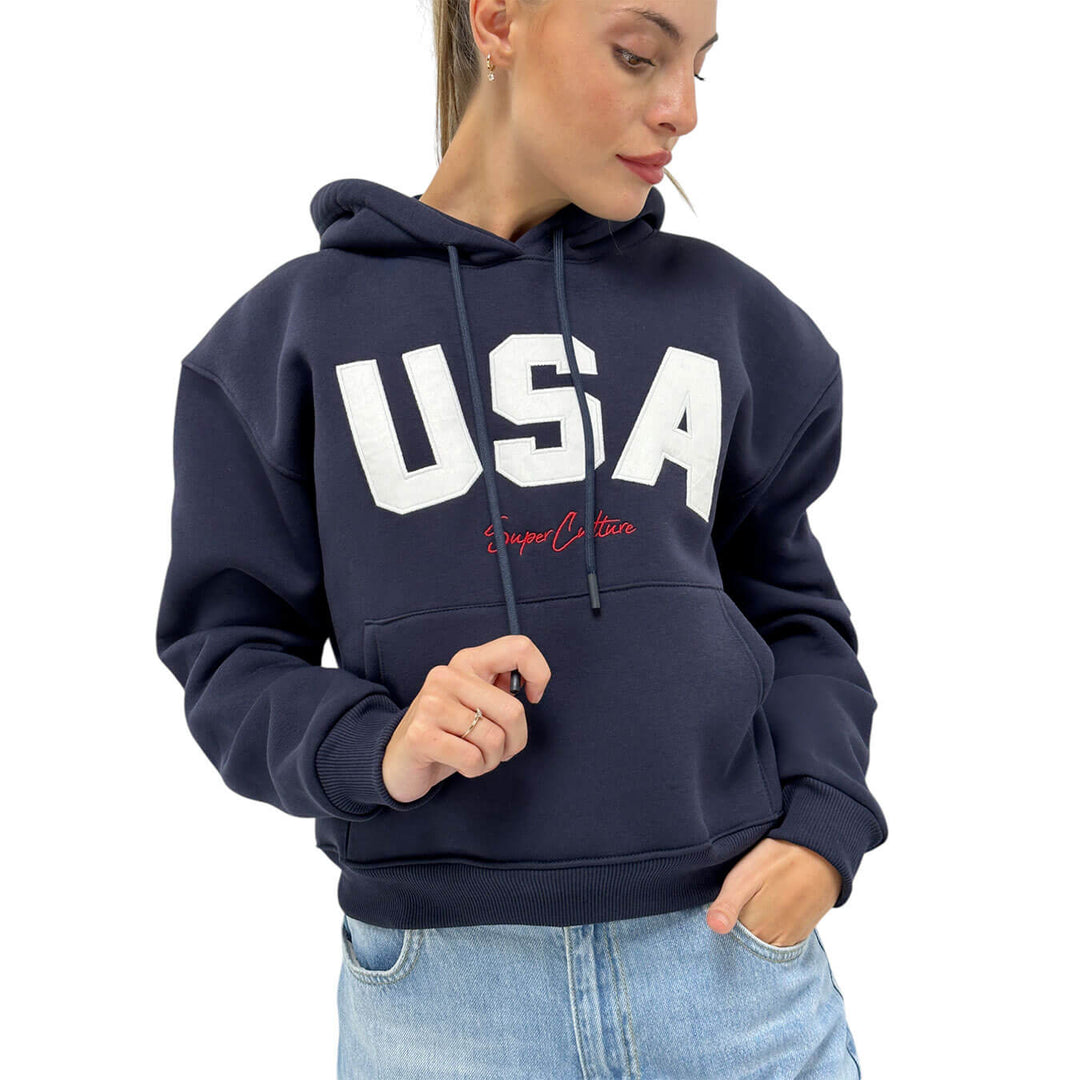 Superculture, Felpa, Donna, USA, Cotone, Blu