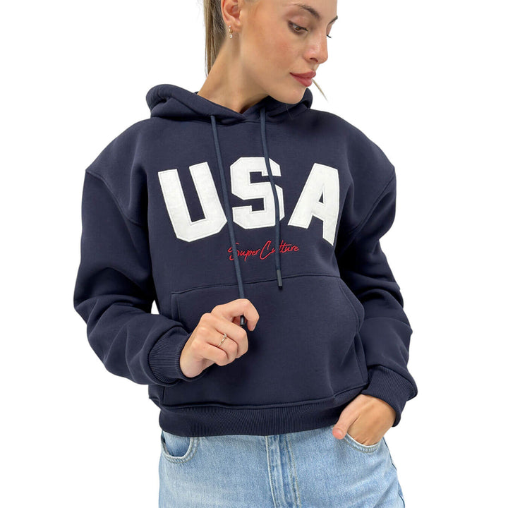Superculture, Felpa, Donna, USA, Cotone, Blu