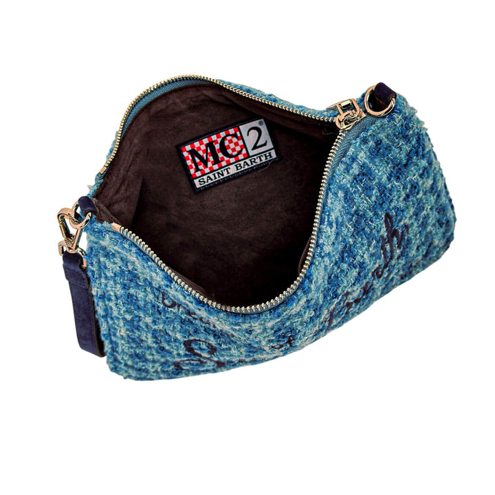 Mc2 Saint Barth Borsa Donna, Pouch a Tracolla Parisienne, Tweed, Blu