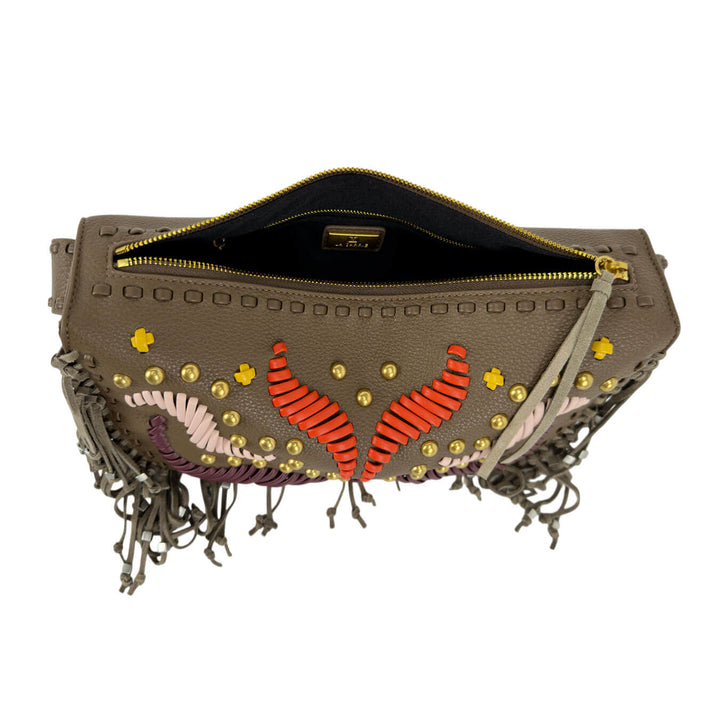 La Carrie Jungle Fringe Borsa Spalla Donna, Mezzaluna, Verde