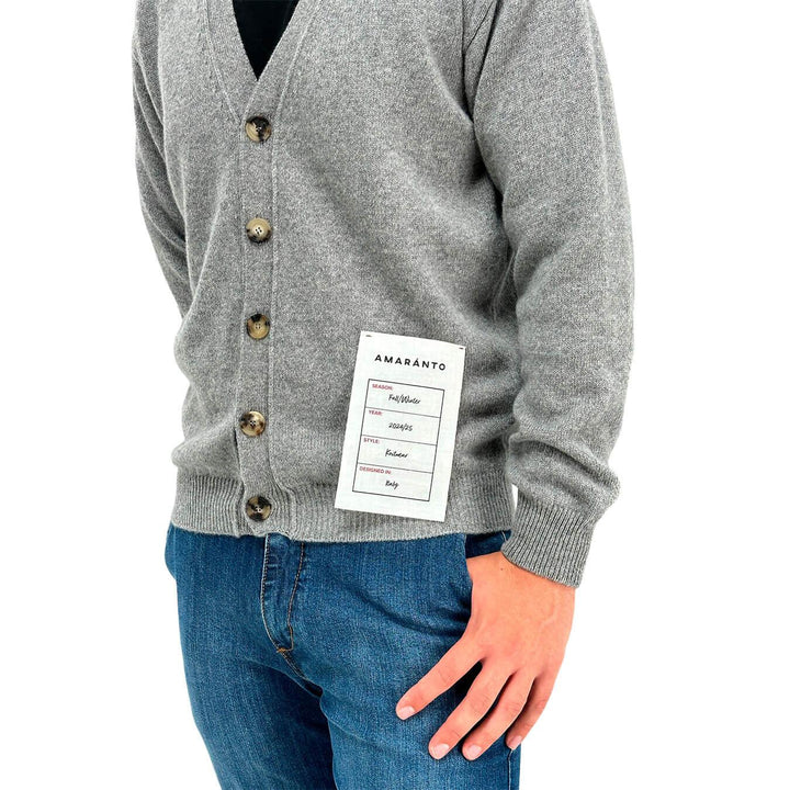 Amaránto Maglia Cardigan Uomo, Scollo a V, Basic, Lana, Grigio