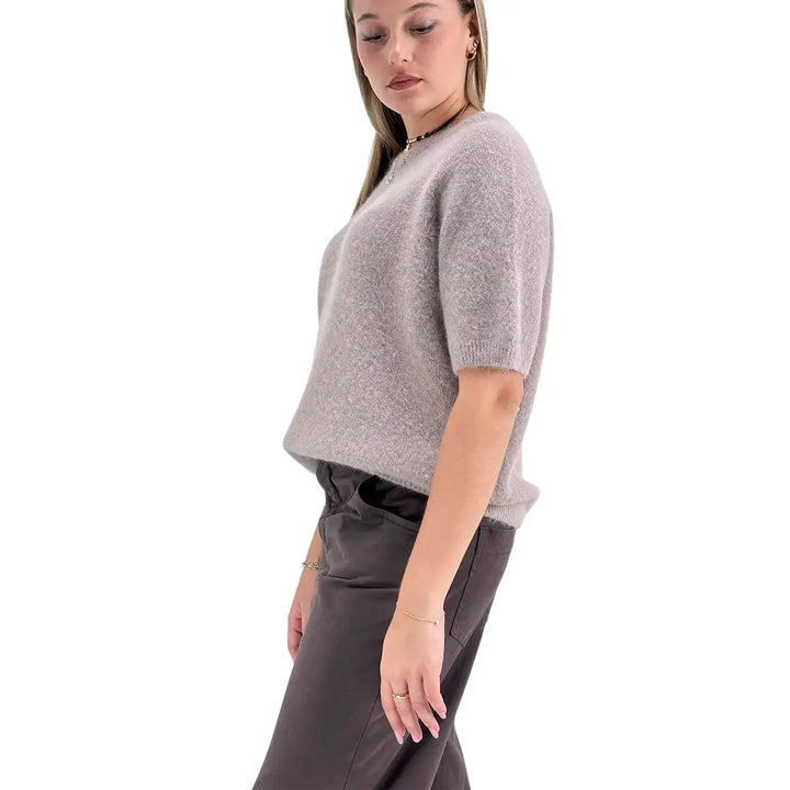 Bassini Maglia Donna Glicine Girocollo Oversize con Maniche Corte Raglan e Orlo a Costine