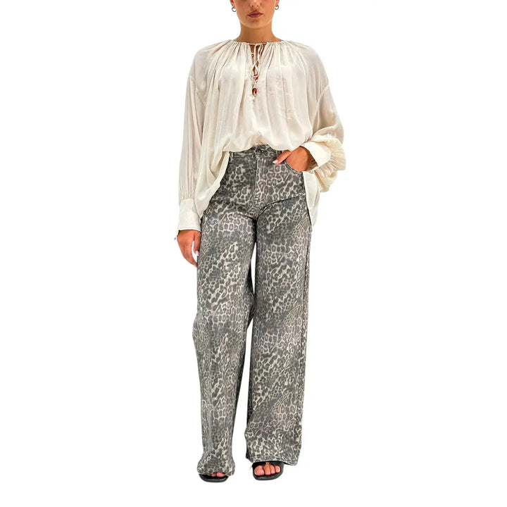 Bassini Blusa Donna Beige con Girocollo Arricciato Coulisse e Pendente