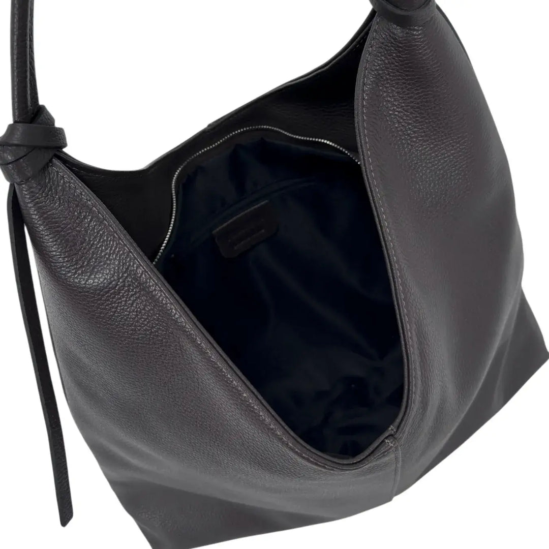 Bassini Borsa Donna in Pelle a Sacca con Spallaccio e Chiusura Zip Cioccolato
