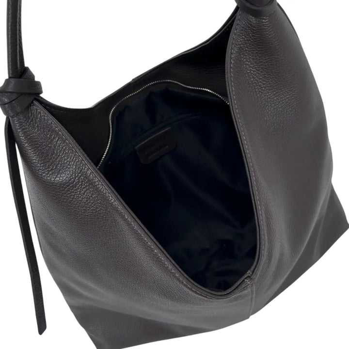Bassini Borsa Donna in Pelle a Sacca con Spallaccio e Chiusura Zip Cioccolato