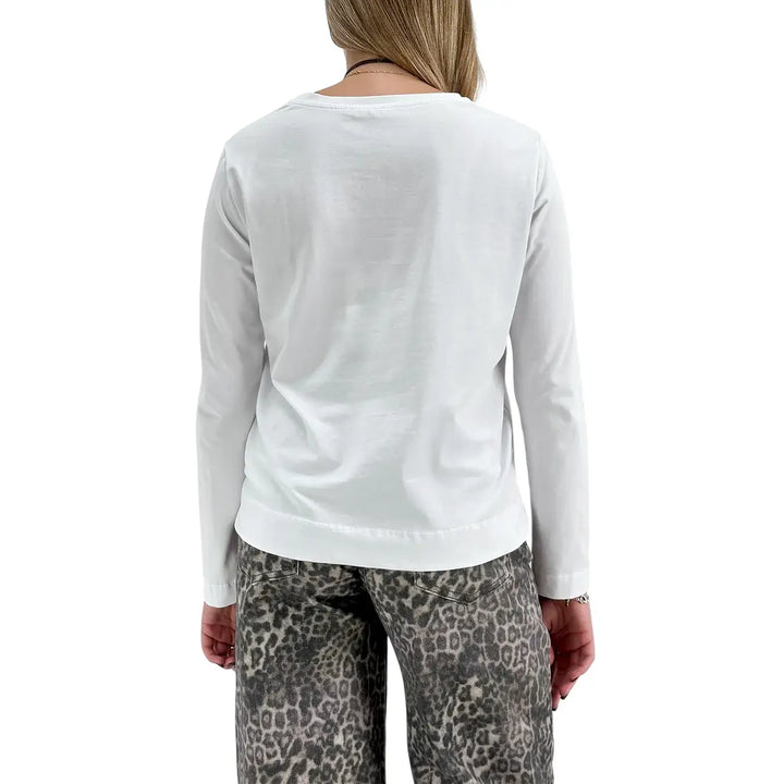 Bassini T-Shirt Donna Bianca a Maniche Lunghe con Girocollo e Spacchetti Laterali