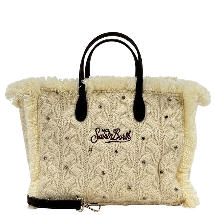 Mc2 Saint Barth Colette Borsa Donna, Handbag Tricot e Strass, Avorio