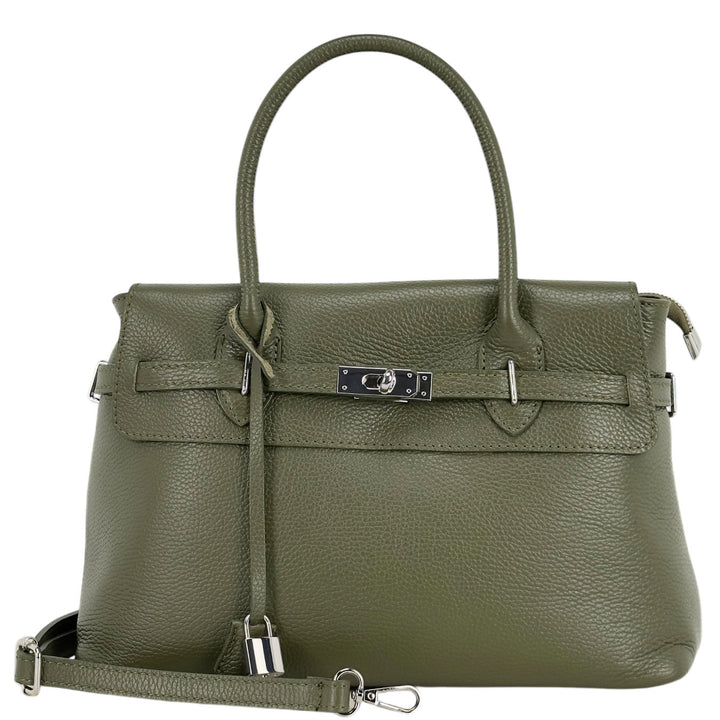 Bassini Borsa Donna, Handbag Medium, Tracolla, Pelle, Verde