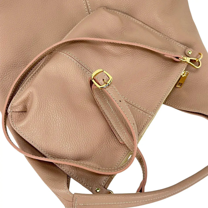 Bassini Borsa Donna a Sacca in Pelle Cipria con Chiusura Magnetica e Pochette Interna con Tracolla