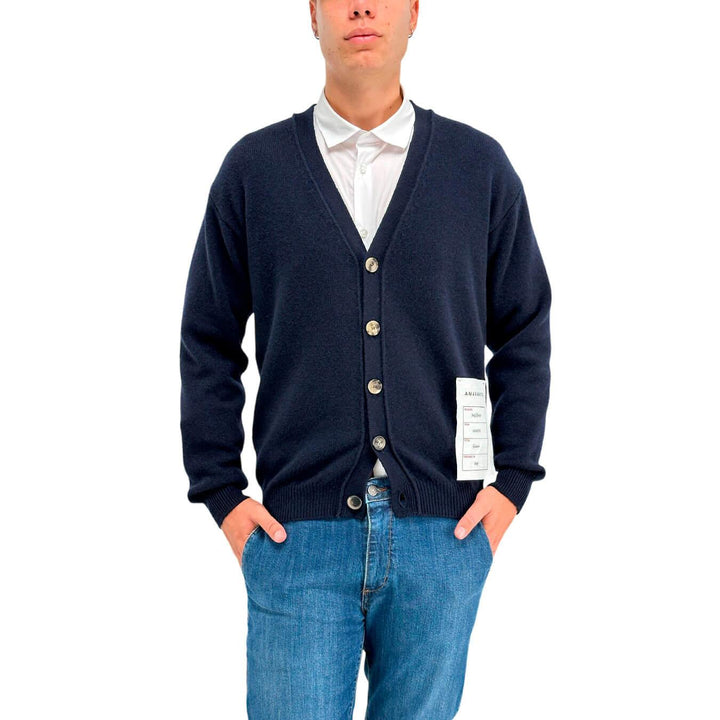 Amaránto Maglia Cardigan Uomo, Scollo a V, Basic, Lana, Blu