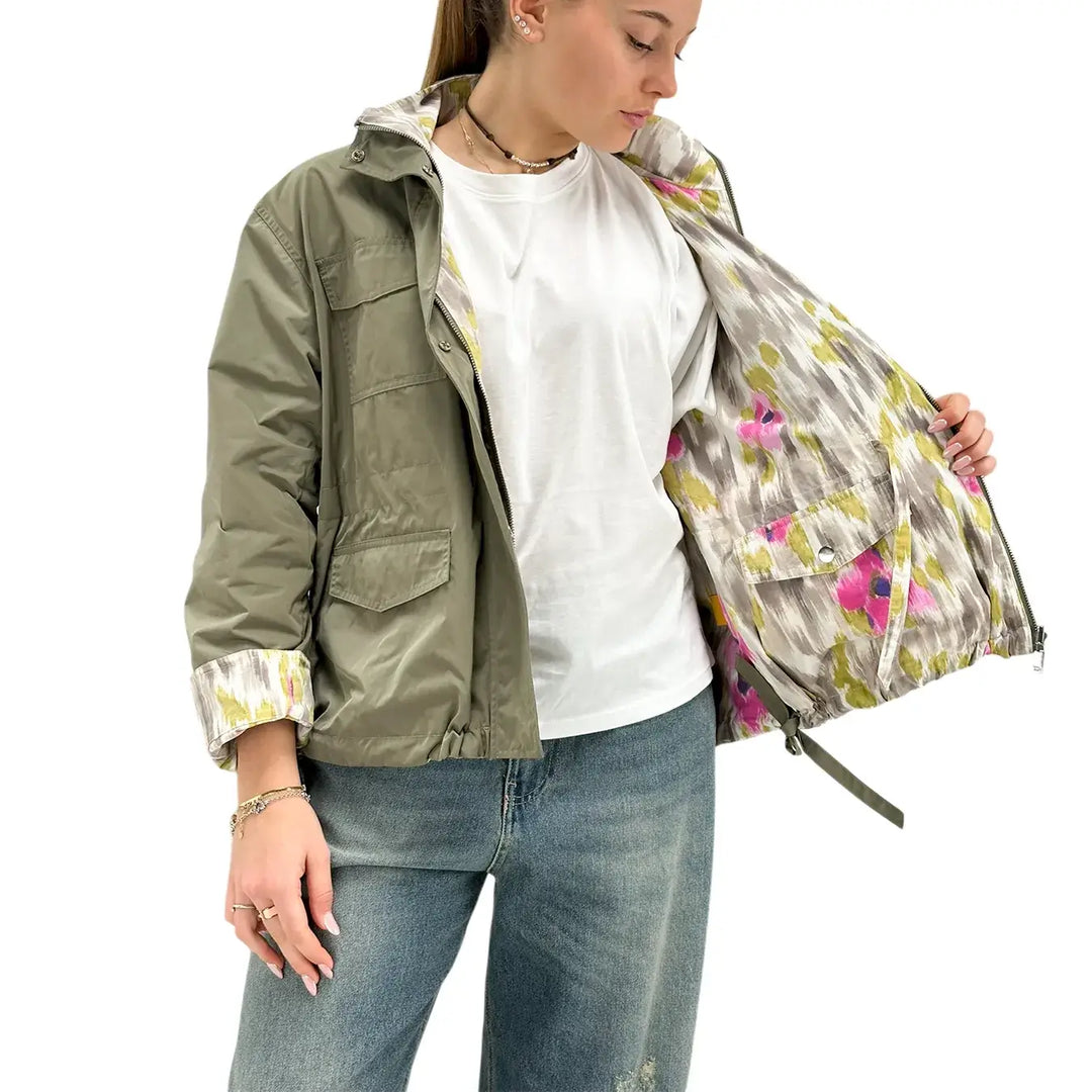 Oof Wear, Giubbotto, Donna, Double Face, Verde e Floreale