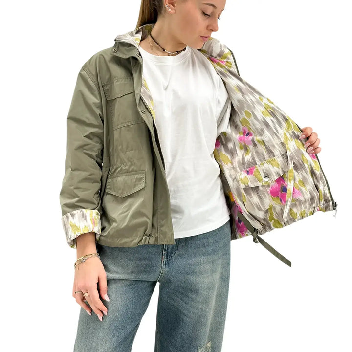 Oof Wear, Giubbotto, Donna, Double Face, Verde e Floreale