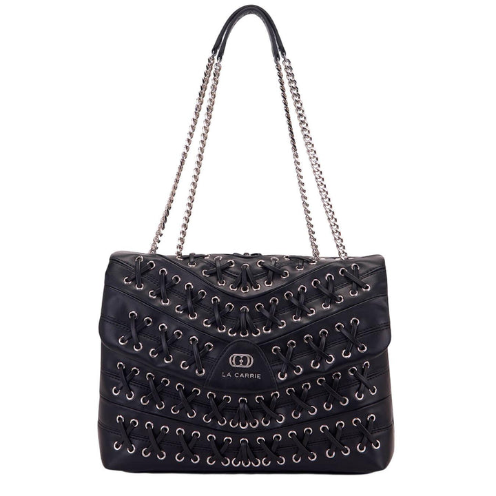 La Carrie Borsa Donna, Spalla Cross Bowling, Ecopelle, Nero