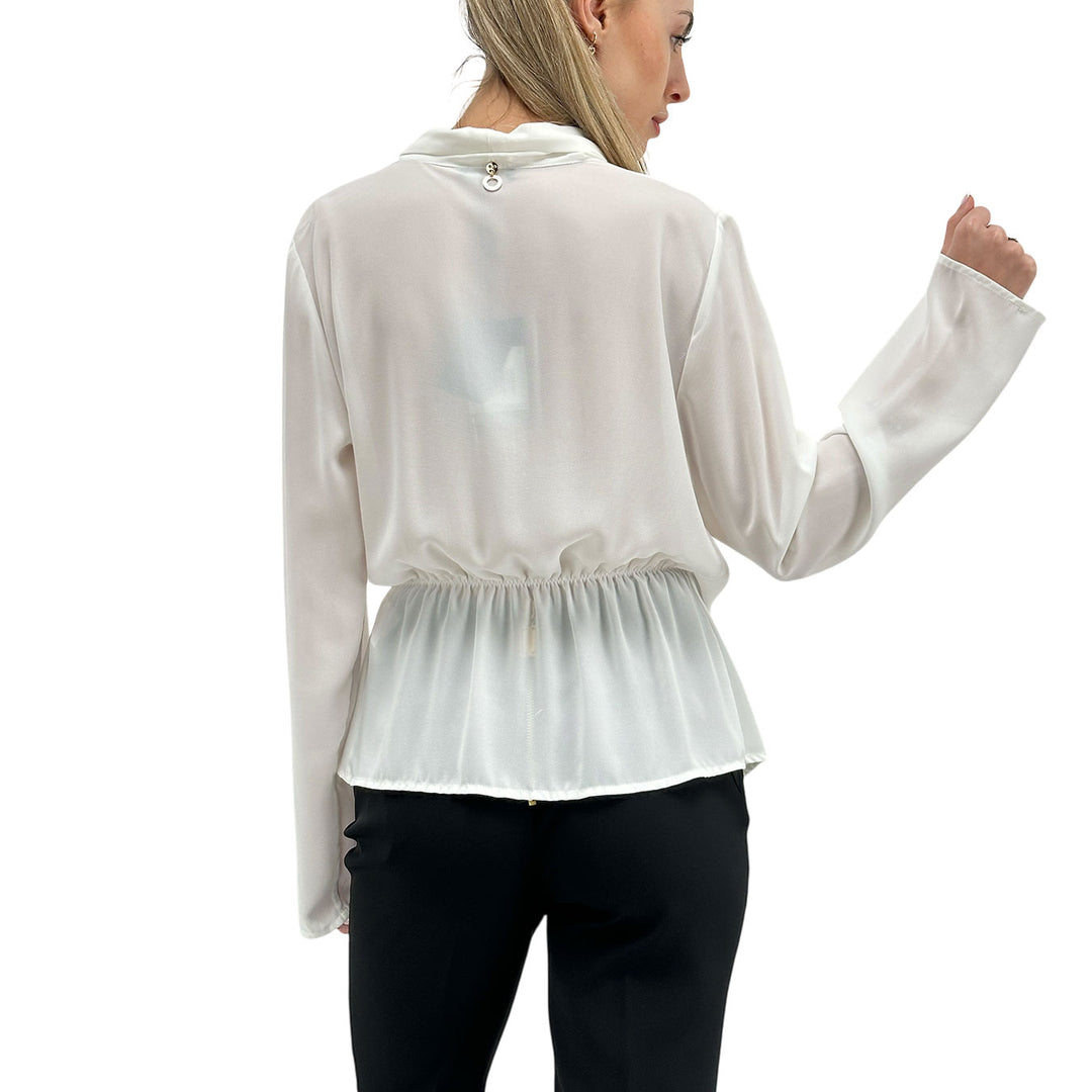 Relish Maglia Donna, Blusa a Portafoglio, Bottone, Bianco