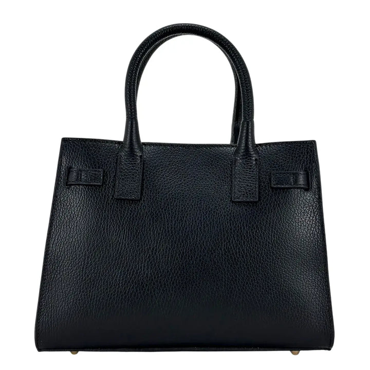 Bassini Borsa Donna in Pelle Nera con Doppi Manici, Tracolla Rimovibile e Chiusura con Zip